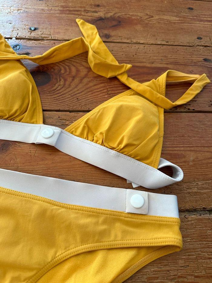 Maillot de bain 2 pièces blanc jaune moutarde 36 S Etam triangle - photo numéro 2