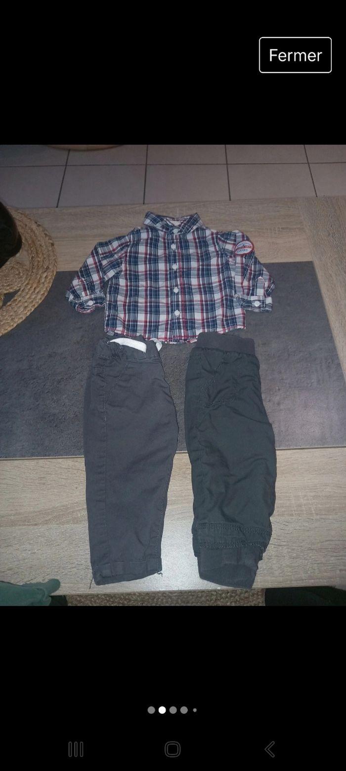 Lot 2 pantalons kiabi et 1 chemise 6 mois  creeks - photo numéro 2