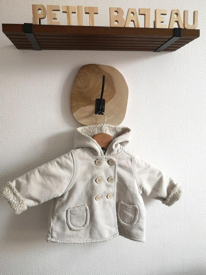 Manteau fourré beige, Petit Bateau, 12 mois - photo numéro 1