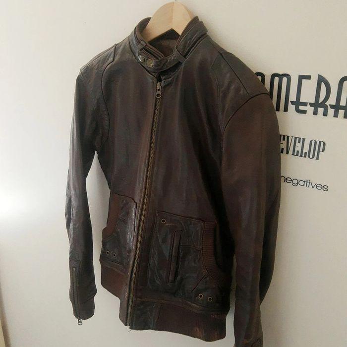 Blouson cuir véritable marron  perfecto original comme neuf - photo numéro 4