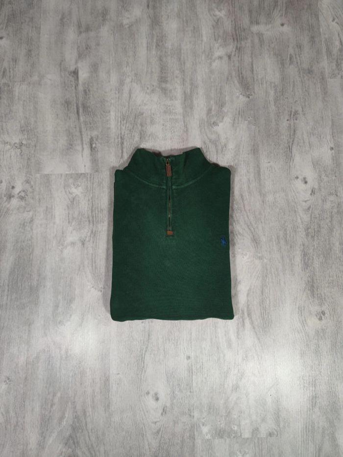 Pull Half Zip Ralph Lauren Vert Sapin Brodé Violet Taille 2XL Homme - photo numéro 1