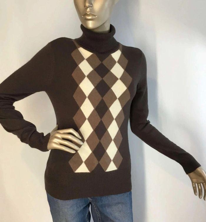 Pull à  damier  marron taille 36  S - photo numéro 1