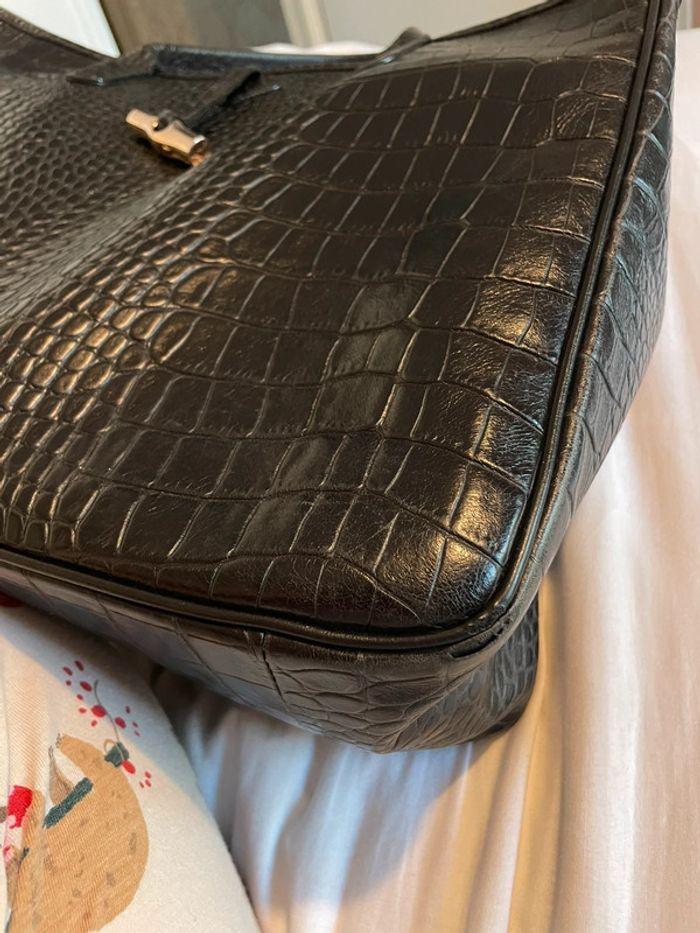 Sac longchamp roseau cuir noir effet croco vintage - photo numéro 18