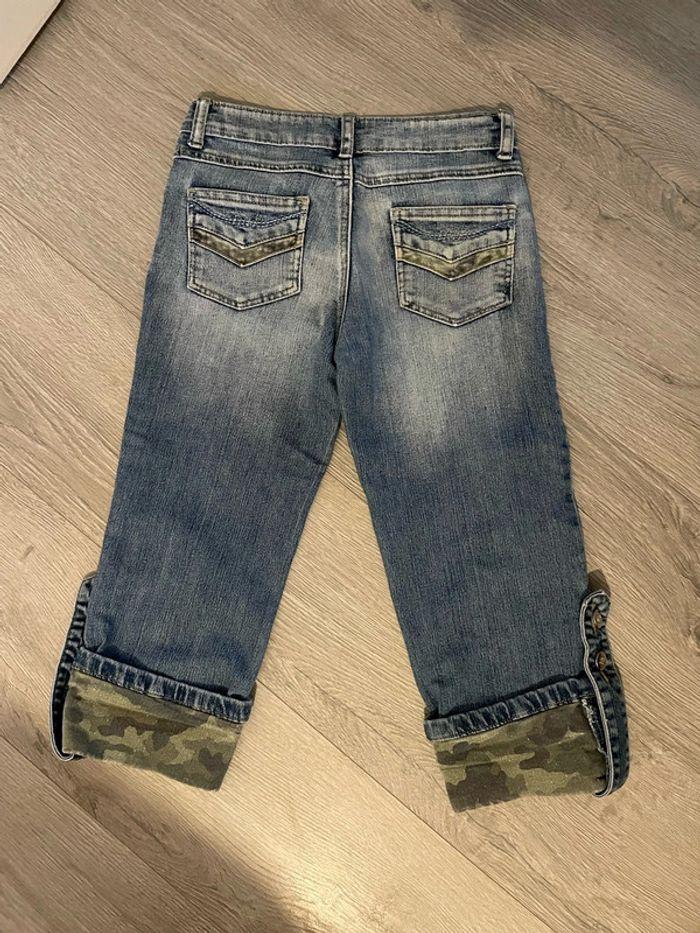 Pantacourt en jean bleu revers kaki militaire bas taille haute taille 10 ans - photo numéro 5