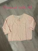 Blouse rose clair manches 3/4 broderie et lacet au col rond promod taille 42