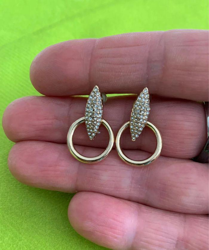 Magnifiques boucles d’oreilles pendantes cercle et strass en alliage de zinc - photo numéro 3