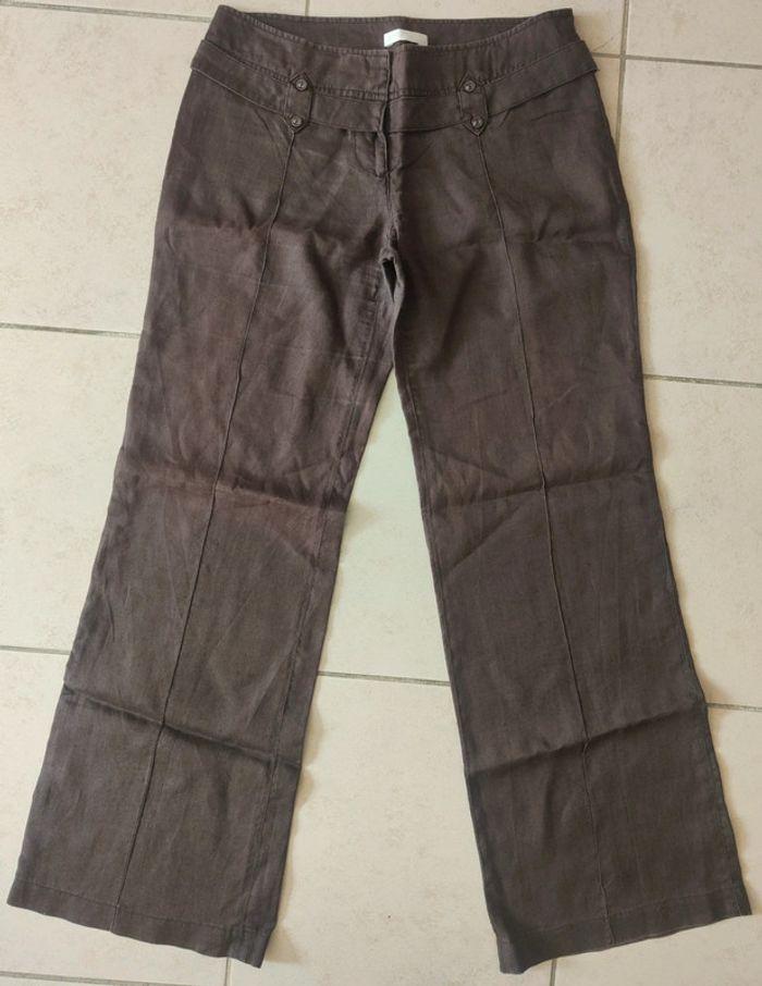 Pantalon lin ramie marron femme taille 38 PROMOD - photo numéro 1