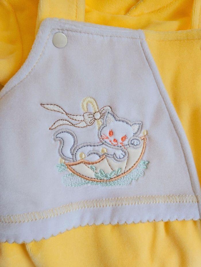 Pyjama en velours salopette jaune et blanc avec chaton / AC Criaçoes-6mois - photo numéro 2