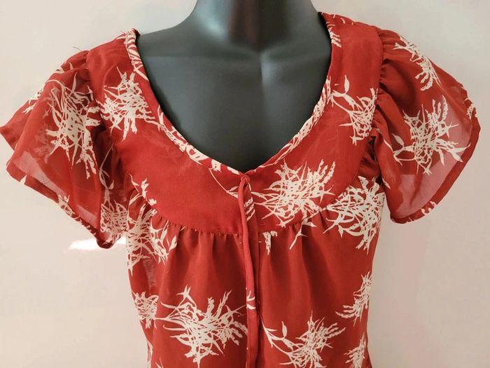 T Shirt Tunique blouse  voile corail fleurs M / 38 / 10 - photo numéro 1