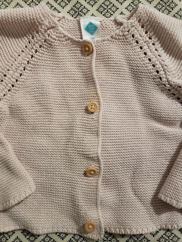 Gilet en maille côtelée tricot 6 mois rose pâle - photo numéro 2