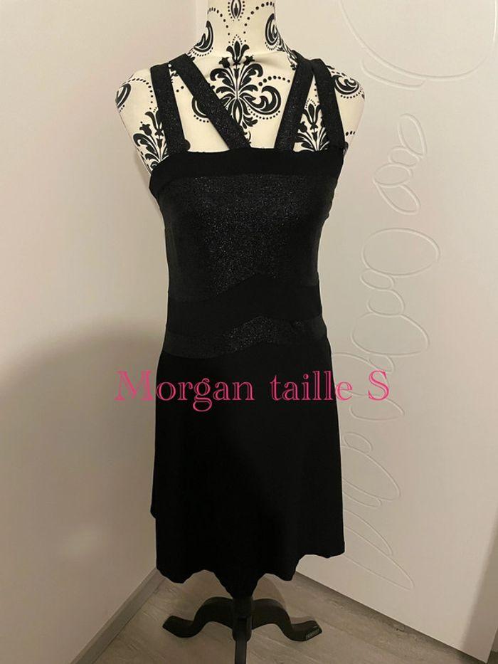 Robe patineuse à bretelles croisé noir et pailleté argenté Morgan taille S - photo numéro 1