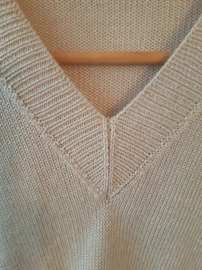 Adorable pull beige col V Vintage. Preppy style. T 36. Fait main - photo numéro 8