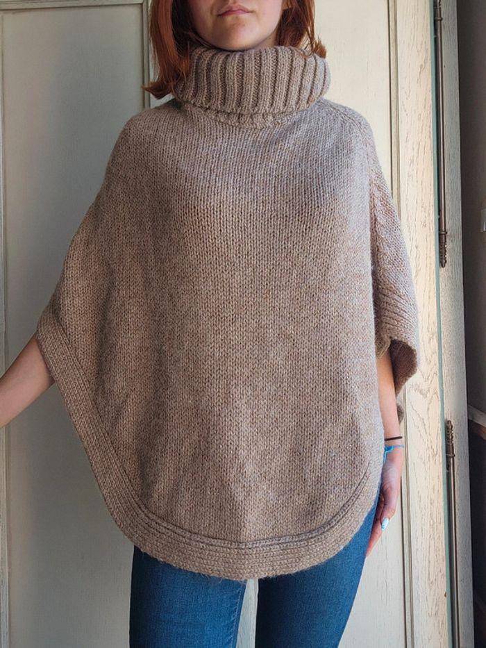 Poncho beige laine col roulé Caroll - photo numéro 1