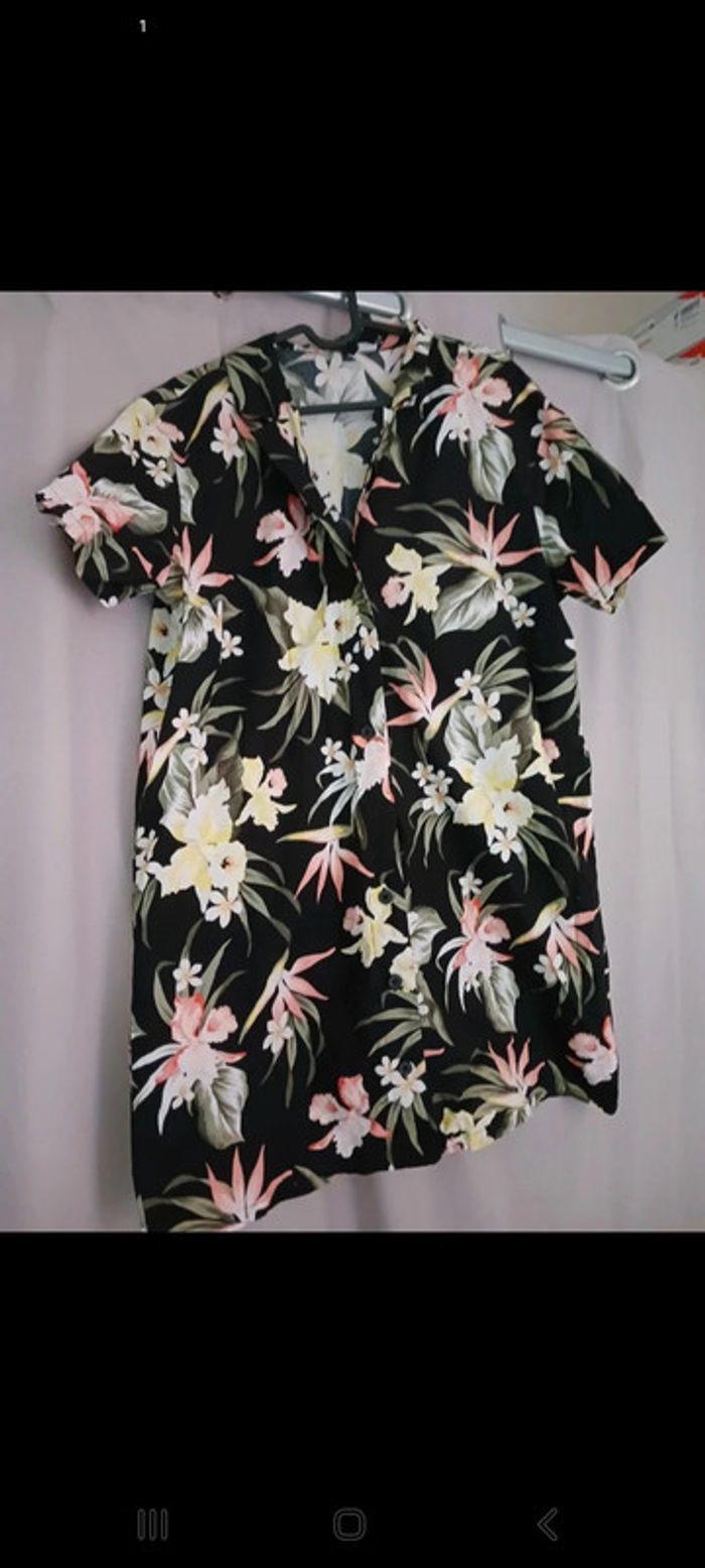 Robe chemise manches courtes imprimé tropical noire taille m 38 h&m - photo numéro 1