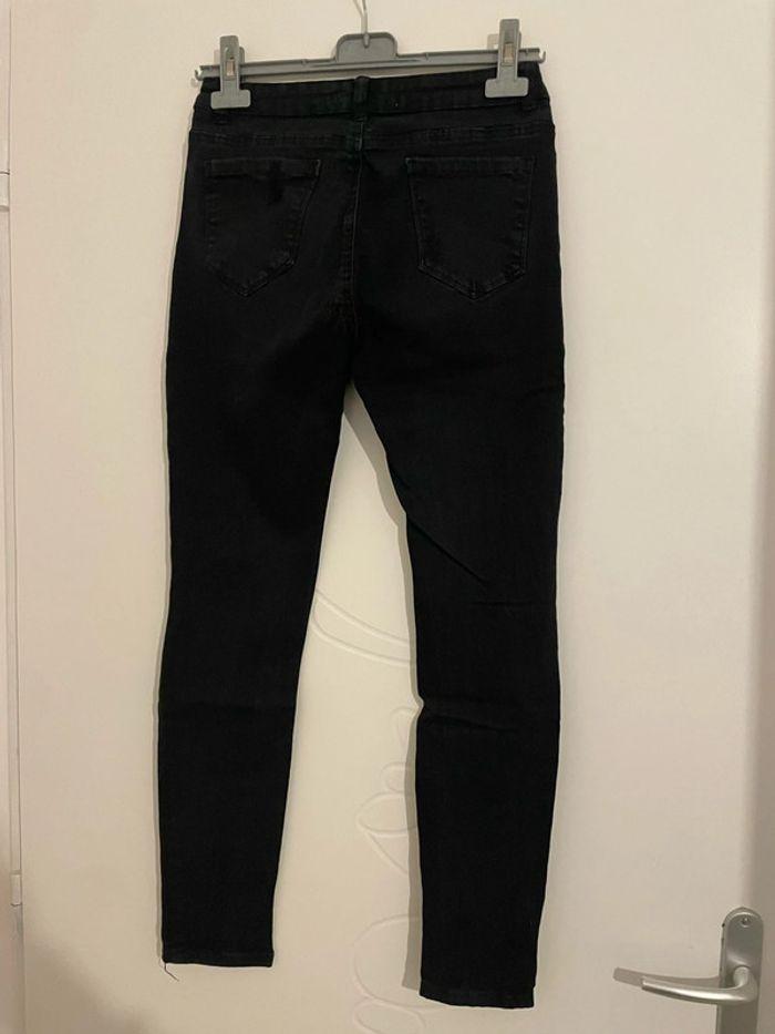 Pantalon noir extensible taille haute coupe skinny effet déchiré devant genou taille 40 - photo numéro 4