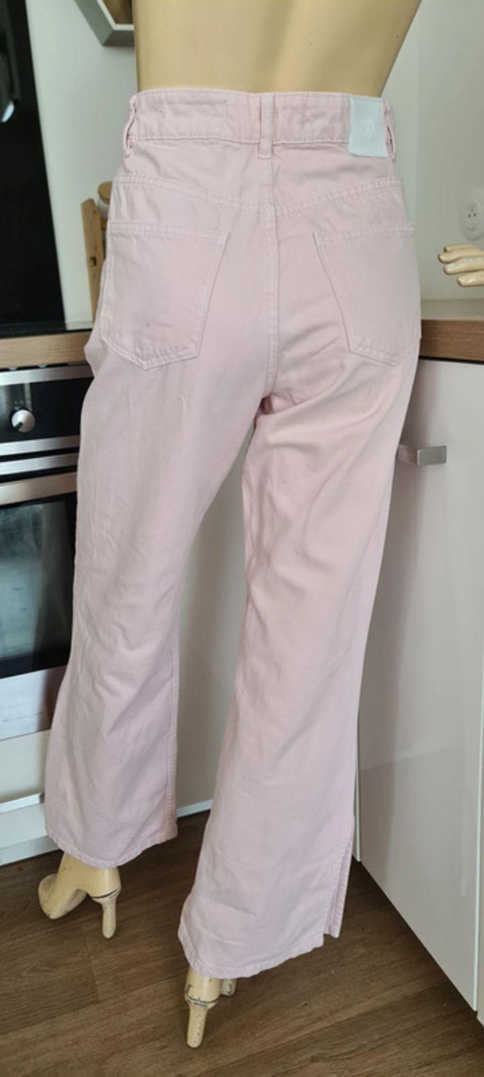 superbe pantalon jeans rose claire jambe large droite jennyfer taille36 - photo numéro 4