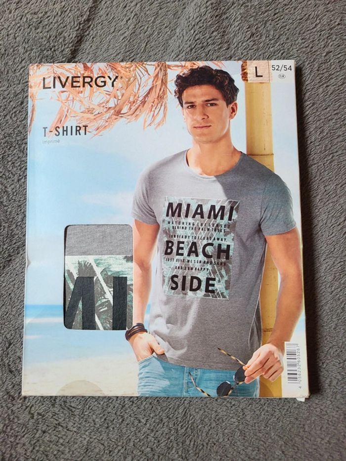 T-shirt manches courtes homme gris miami beach side neuf taille L - photo numéro 1