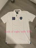 T-Shirt polo à manches courtes blanc motifs écriture bleu marine neuf lords of rugby taille XXL