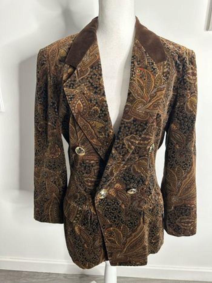 Blazer en velours marron imprimés paisley Vintage T38 M - photo numéro 1