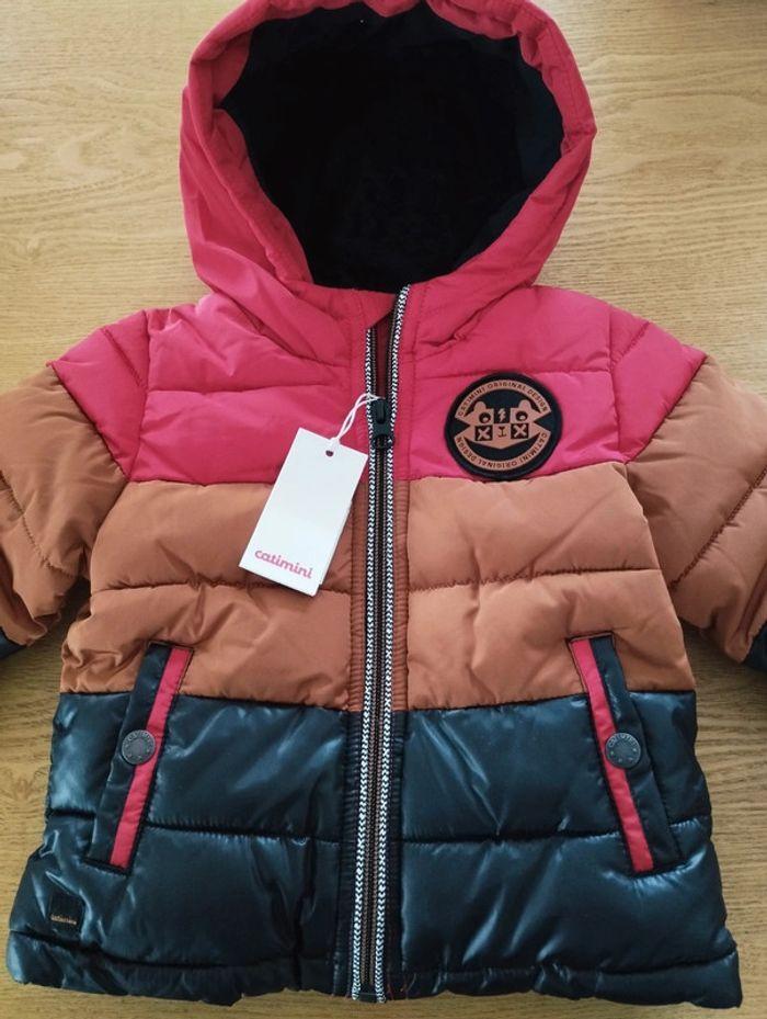 Manteau doudoune garçon rouge camel et noir taille 12 mois Catimini - photo numéro 2