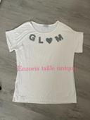 T-shirt blanc à manches courtes col rond motif glam en strass argenté enzoria taille unique