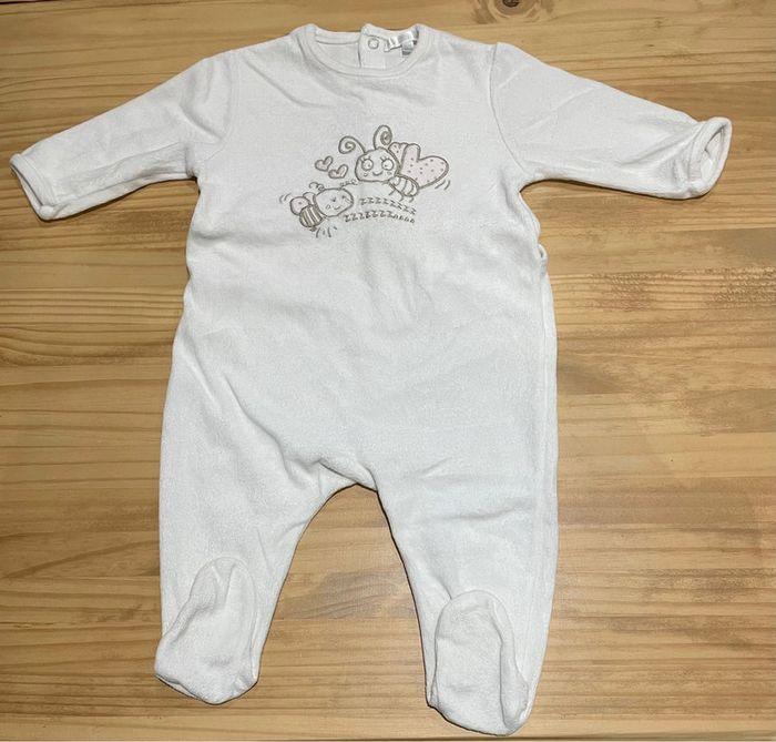 Pyjama Velour blanc avec abeilles roses -12 mois / 74 cm - photo numéro 1