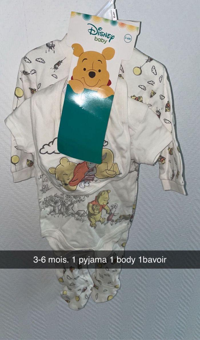 Ensemble 3 pièces Winnie l’ourson blanc beige crème pyjama 3/6 mois disney