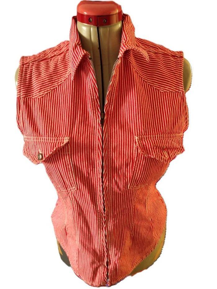 Veste chemise Vintage  rouge blanc rayé sans manche winch38/40 - photo numéro 1