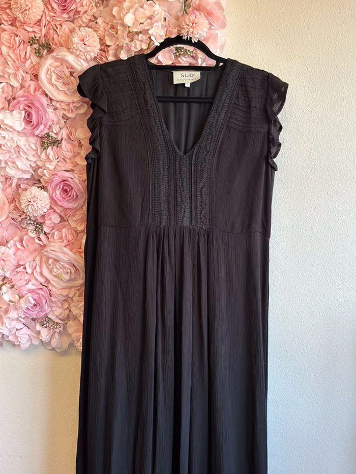 Robe longue Sud Express noire brodée col V, taille L femme - photo numéro 1