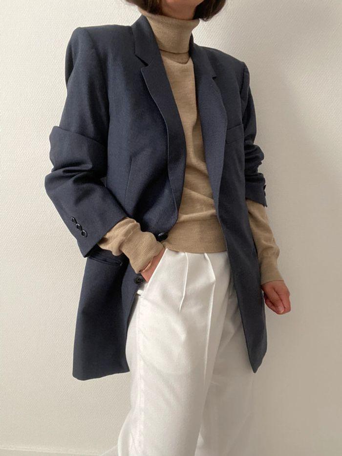 Oversized blazer bleu  100% laine - photo numéro 5