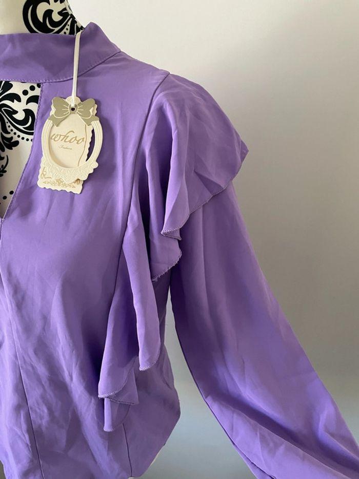 Blouse fluide à manches longues violet lilas volant épaule neuf New collection taille 38 - photo numéro 2