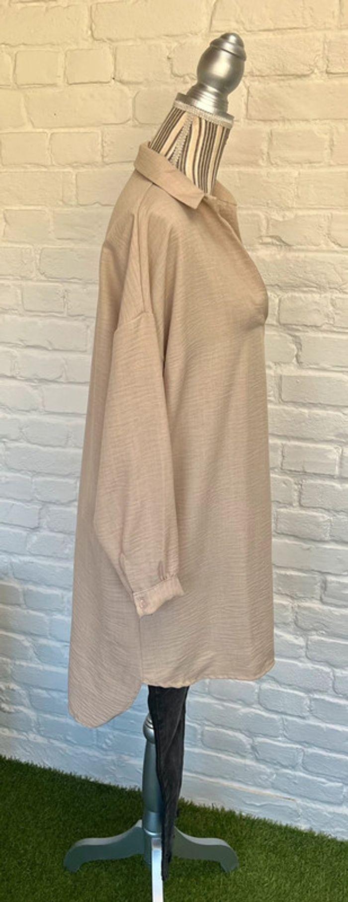 Chemise longue effet lin beige - photo numéro 3