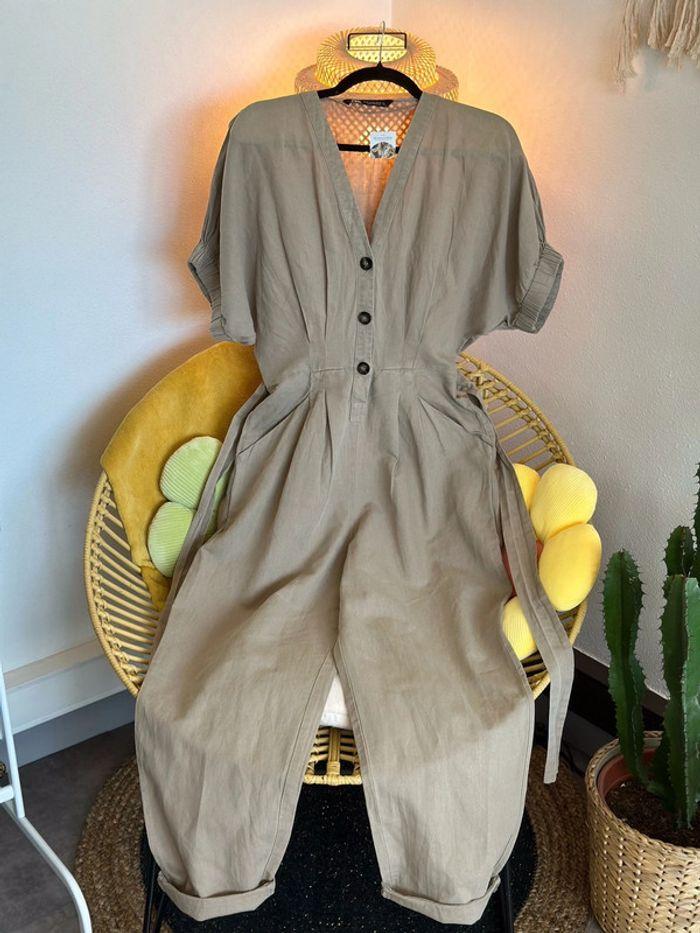 Combinaison Zara oversize en lin beige - Taille XS - photo numéro 1