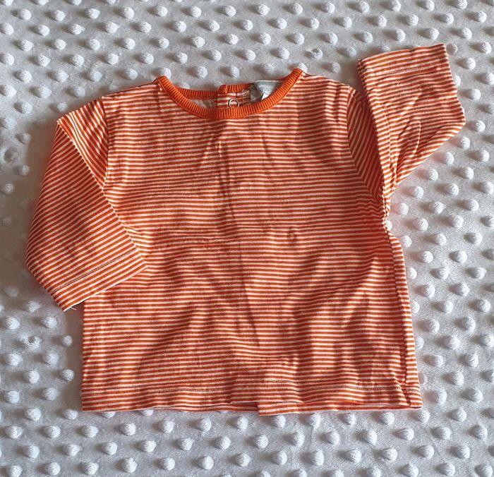 T-shirt manches longues rayé orange et blanc 3 mois - photo numéro 1