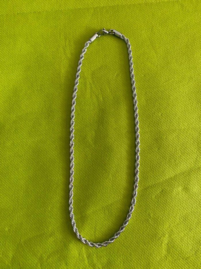 Collier torsadé en acier inoxydable argenté mixte - photo numéro 3