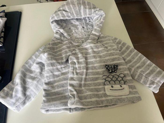 manteau veste bébé velours gris et blanc 18 mois - photo numéro 1