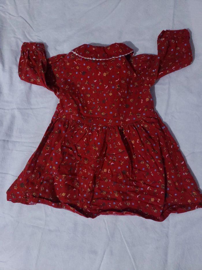 Robe chemise 12 mois fille rouge velours fleurs - photo numéro 2