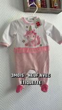 Pyjama bébé fille neuf étiquette licorne rose tutu danseuse 3mois