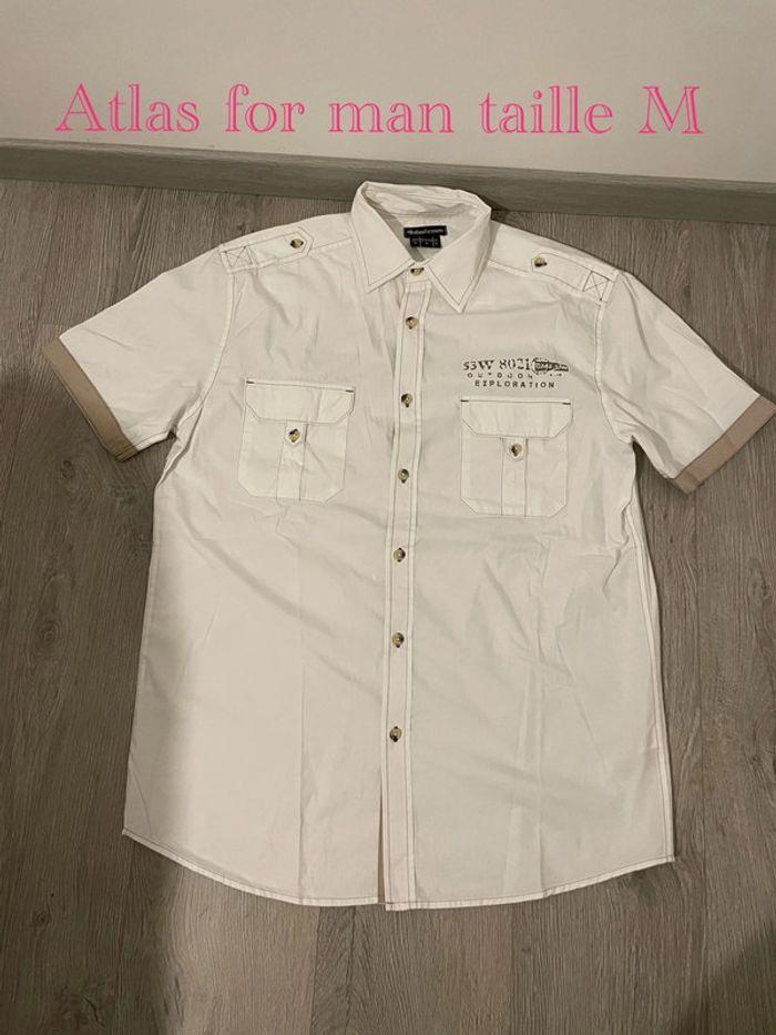 Chemise à manches courtes blanc et beige neuf atlas for man taille M - photo numéro 1