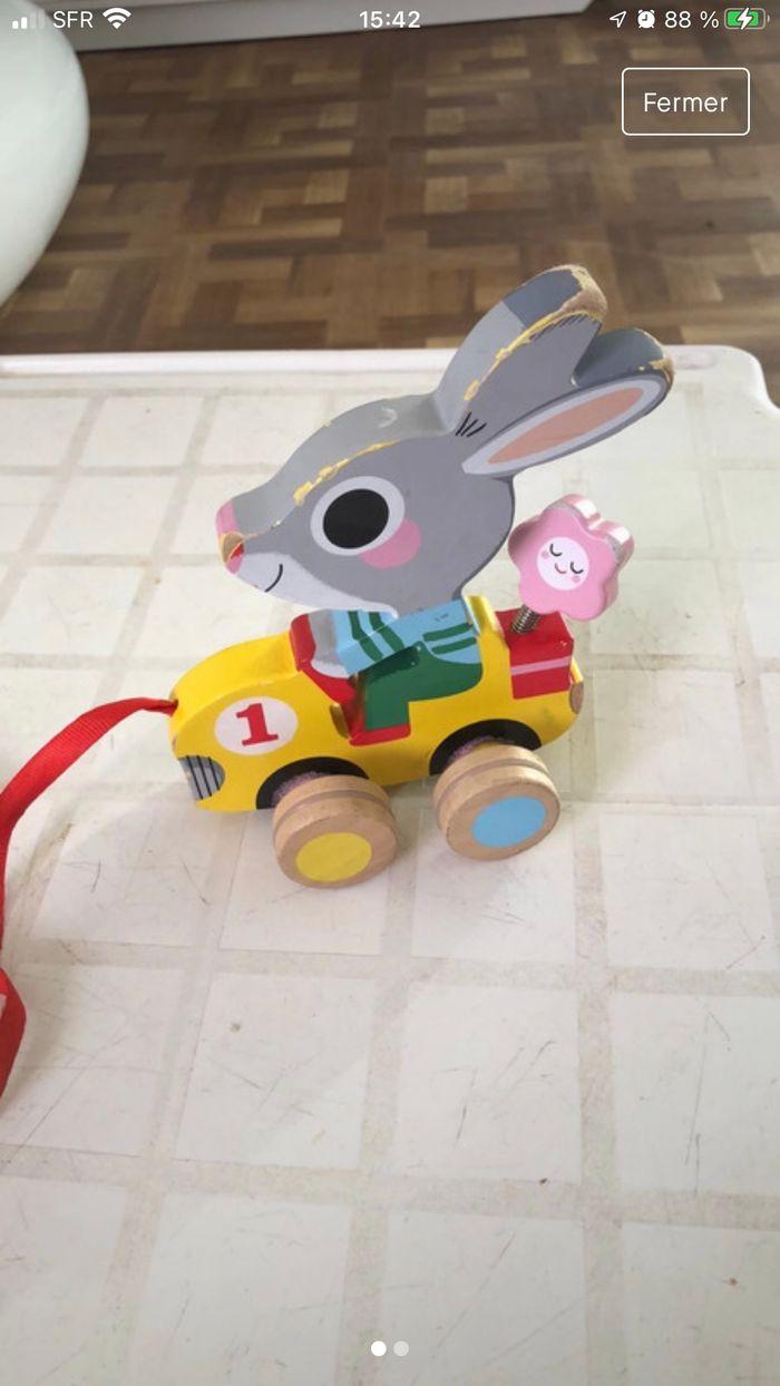 Jouets en bois à tirer en lapin - photo numéro 2