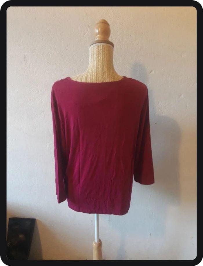 Tee-shirt top manches longues 3/4 strass Damart rose fushia taille 46 XXXL - photo numéro 10