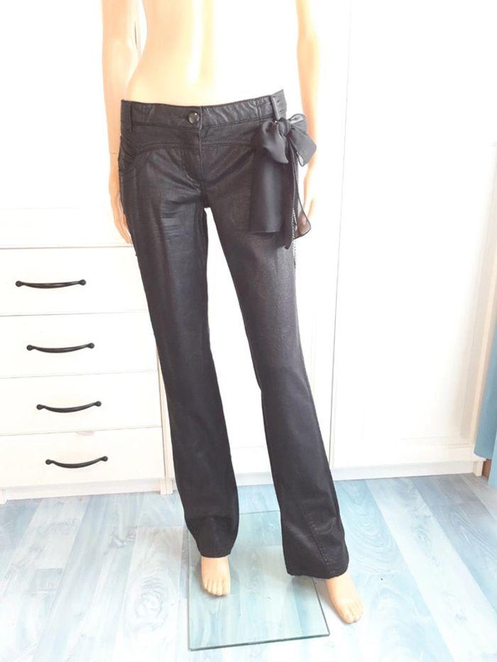 Pantalon jean évasé de fête noir brillant morgan femme 40 L - photo numéro 2