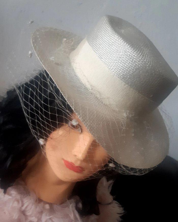 Chapeau avec filet crème pour événement femme 56cm - photo numéro 4