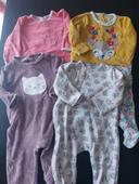 Lot 4 pyjama fille hiver velours fleurs chat 18 mois