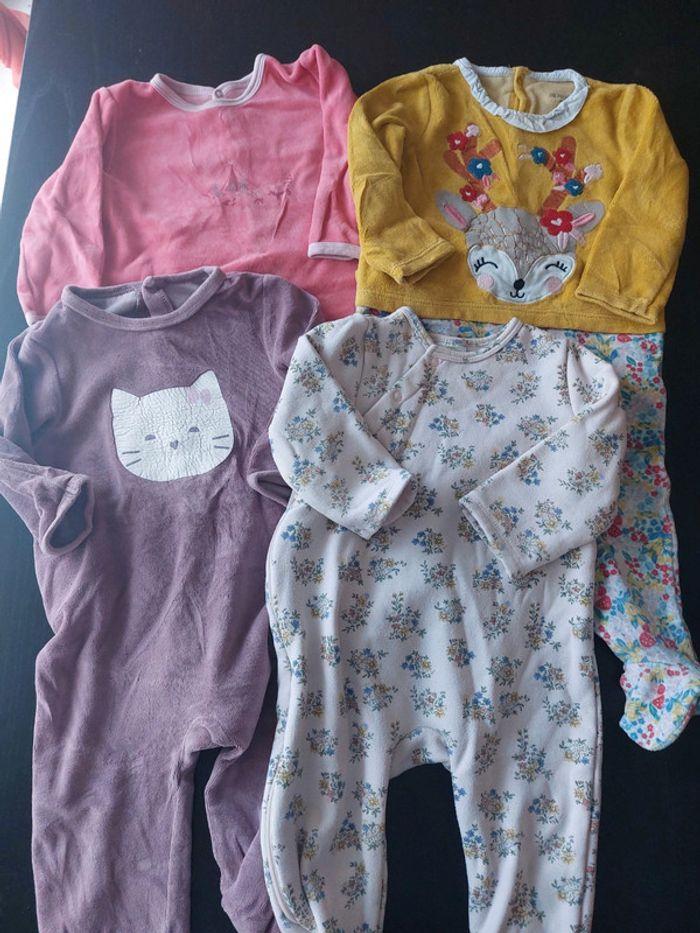 Lot 4 pyjama fille hiver velours fleurs chat 18 mois - photo numéro 1