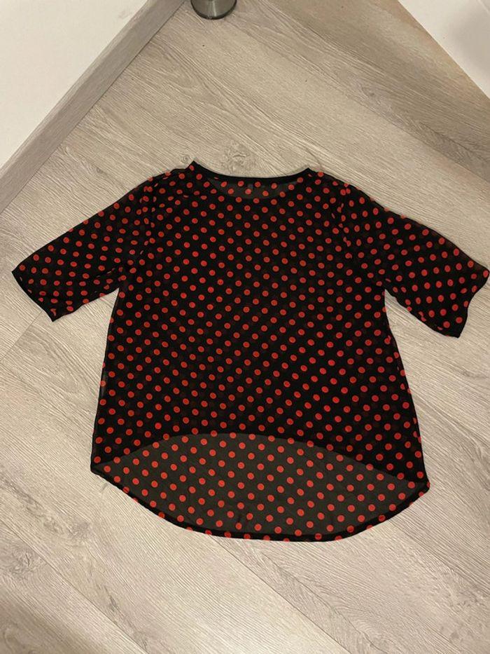 Blouse à manches courtes en voile noir pois rouge col rond Naf Naf taille 40 - photo numéro 4