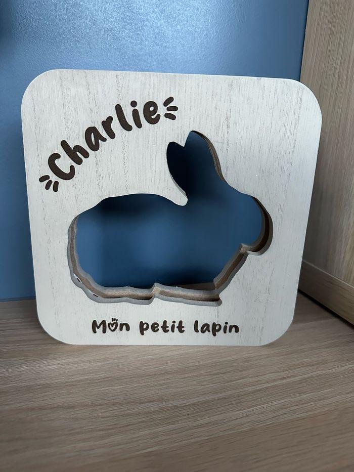 Veilleuse / lampe lapin gris en bois personnalisé - photo numéro 3