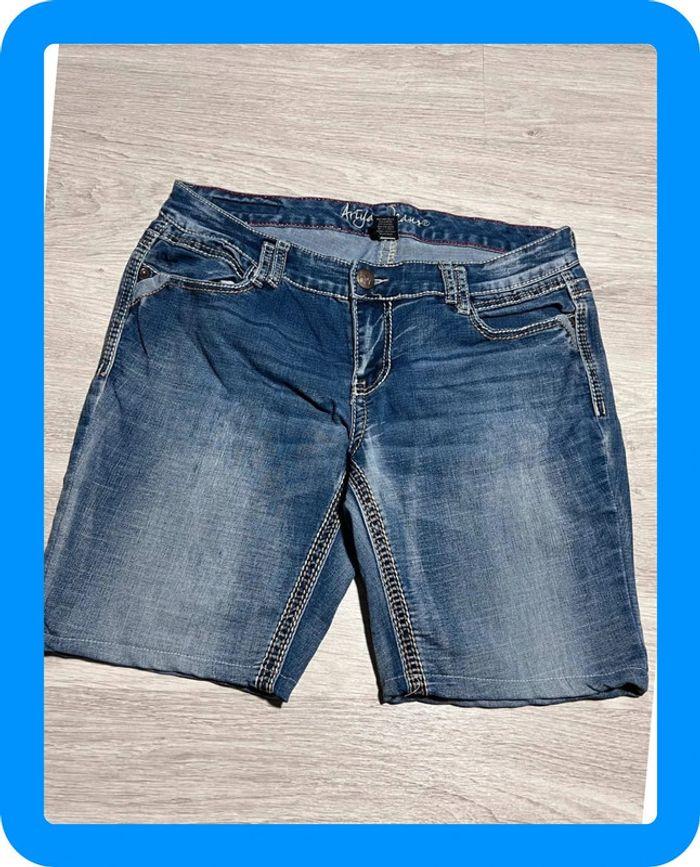 🩳 Short vintage brodé en jean Bleu Arya Taille S🩳 - photo numéro 2