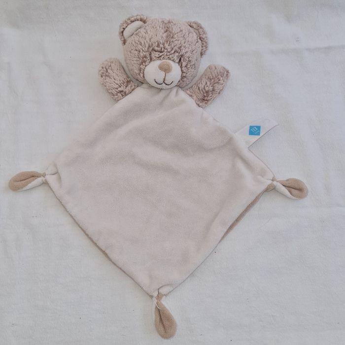 Doudou Ours plat losange blanc et beige - Tex