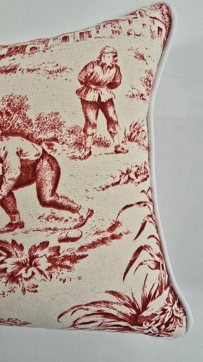 Lot de 2 housses de coussins cale dos 25x50cm en toile de jouy rouge  canapé, fauteuil,  lit,  chambre,  coussin   déco - photo numéro 3